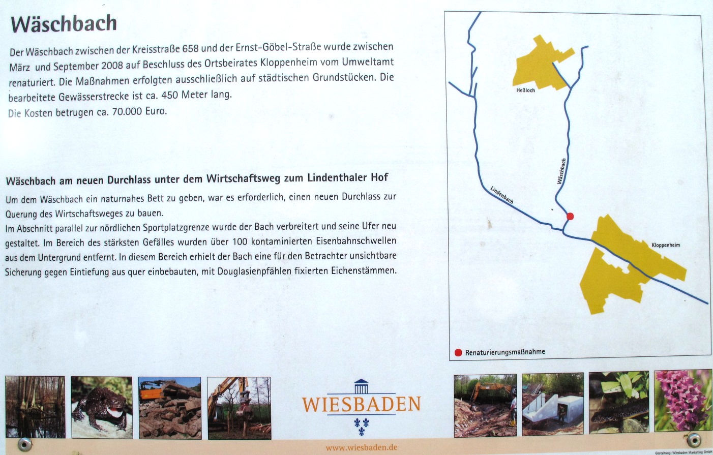 Informationstafel zum Wäschbach am Sportplatz Kloppenheim